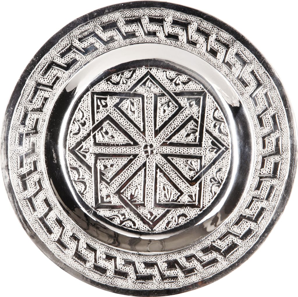 Orientalisches rundes Tablett aus Messing Mehdia 16cm Deko Silber | Marokkanisches Teetablett in der Farbe Silber | Orient Kupfertablett silberfarb...