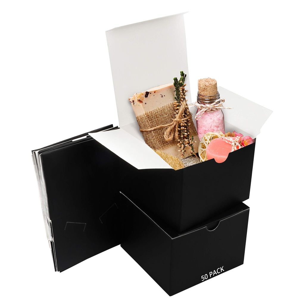 Belle Vous Karton Geschenkboxen Schwarz (50 Stk) - Schachteln 12x12x9cm Pappschachteln mit Deckel - Kraftpapier Geschenk Box Zum Selber Aufbauen für