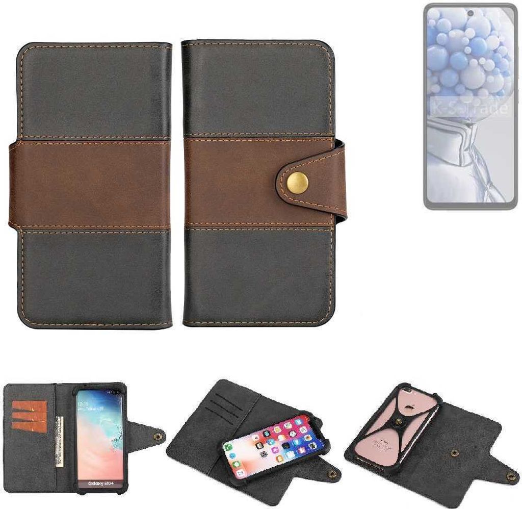 K-S-Trade Handyhülle Schutzhülle Hülle Bookstyle Wallet-Case kompatibel mit HMD Pulse+ Bumper Rundumschutz schwarz-braun 1x