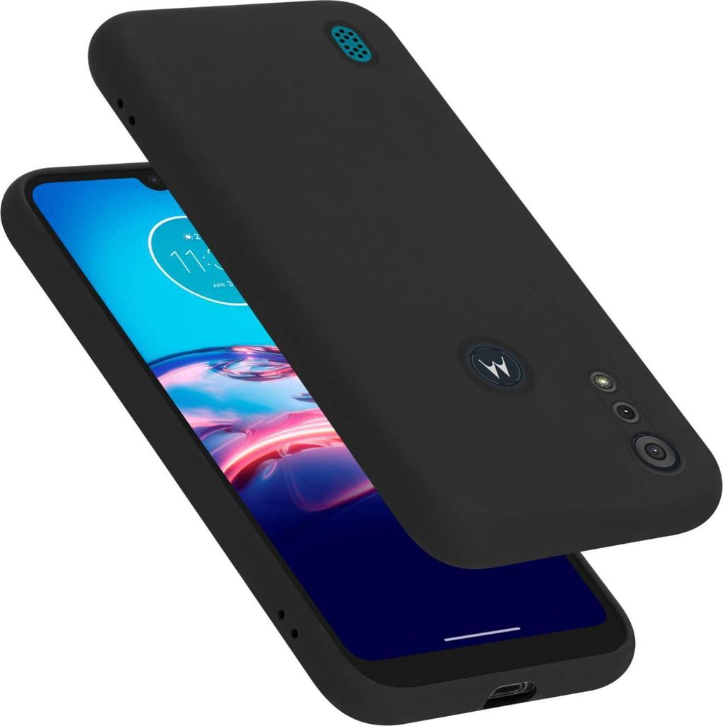A black phone case is shown on top of a smartphone.