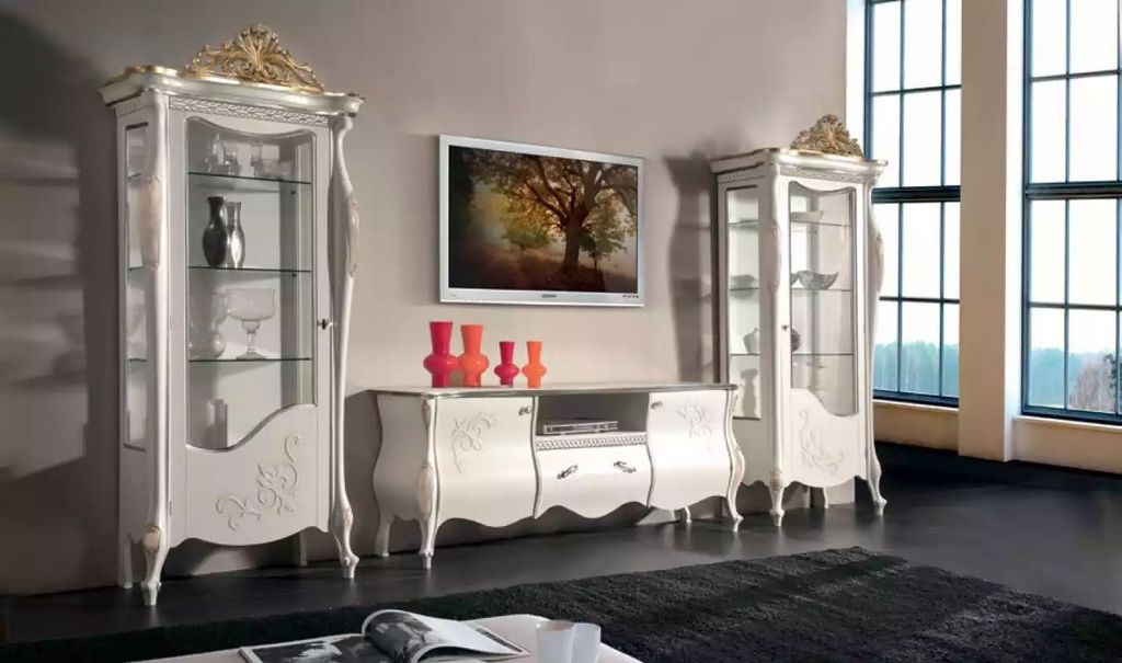 Klassische Wohn Wand Wohnzimmer 2x Vitrine Sideboard RTV Regal 3tlg.