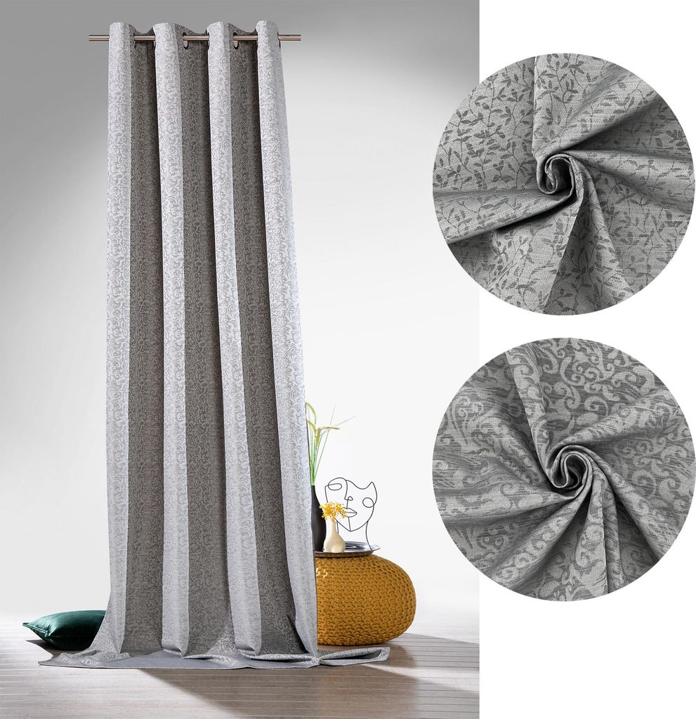 heimtexland Thermogardine Verdunkelungsvorhang Ösenschal Gardine Jacquard Blackout Beschichtung Deko Vorhang Blickdicht Isolierend HxB 245x135 ...