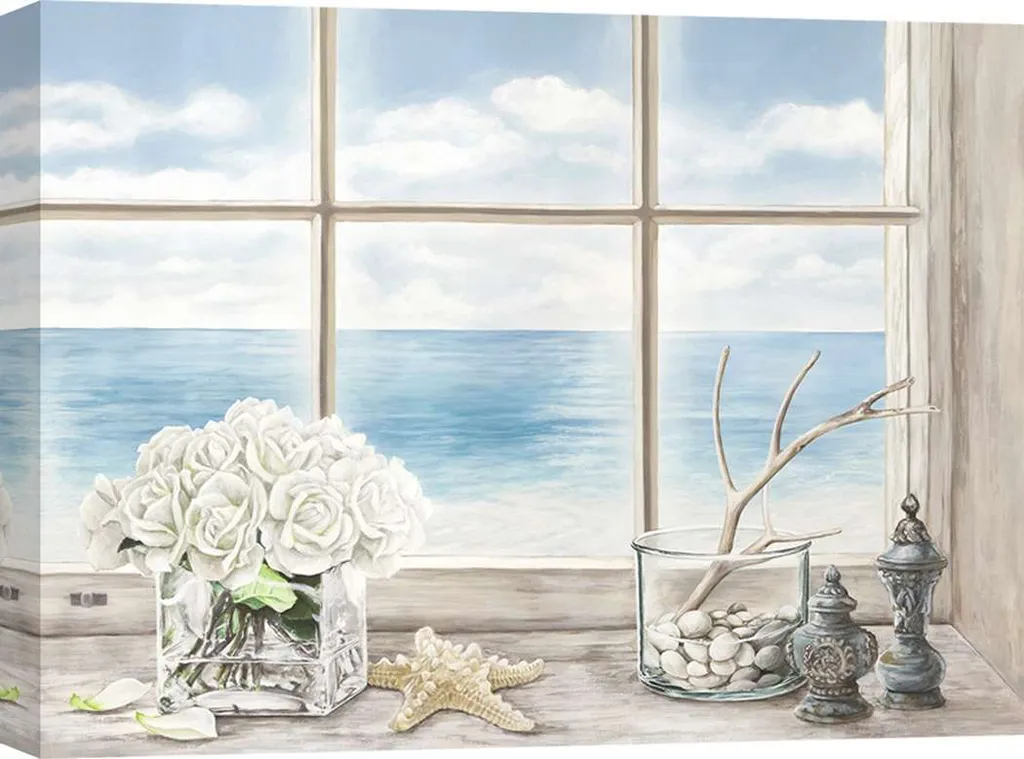 Tableau fenêtre sur la mer en toile, décoration murale de 100x70 cm