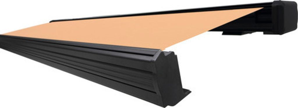 SOLUNA Kassettenmarkise Exquisit 5x2 Stoff Dessin 0034 Gestell DB703 dunkelgrau Antrieb rechts inkl. Motor und Wandschal
