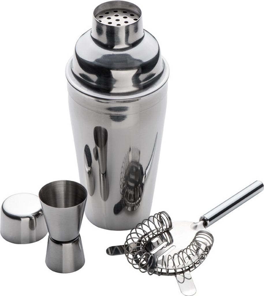 Cocktail Set / 3tlg. mit Shaker, Messbecher und Sieb / verchromt