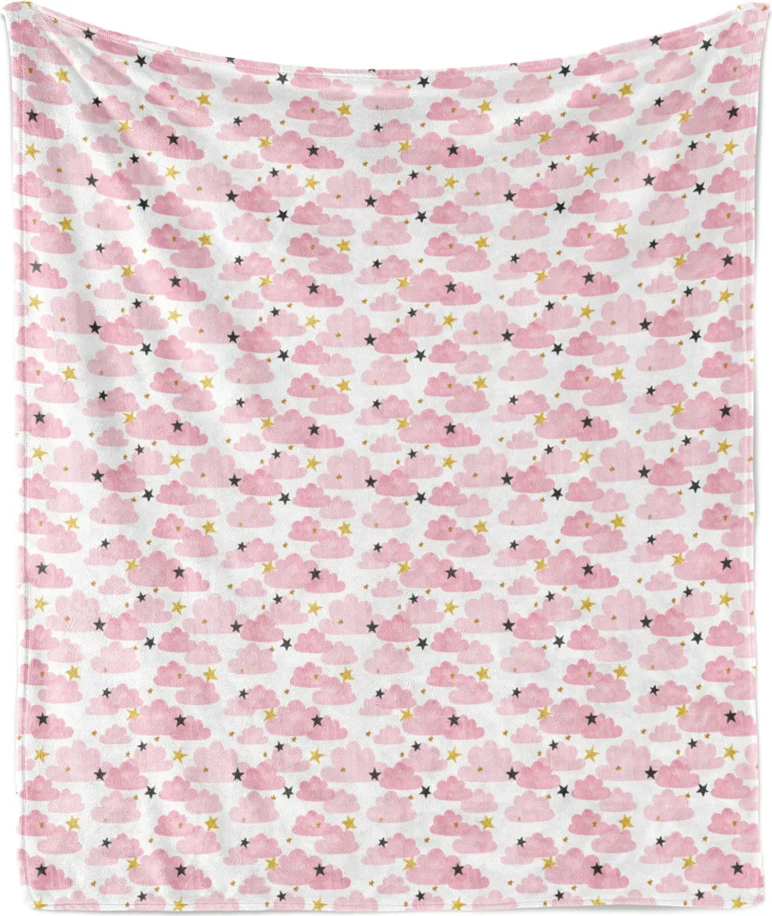 ABAKUHAUS Wolke Morbida coperta in flanella e pile, stelle giallo oro Fluffy Clouds, 175 x 230 cm, rosa bianco giallo scuro