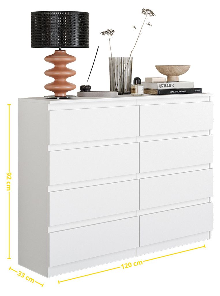 Kommode Weiß Matt mit 8 Schubladen – Modernes Sideboard für
