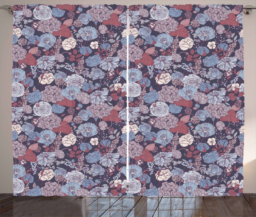ABAKUHAUS Jahrgang Rustikaler Gardine, Romantische Blumen-Garten, Schlafzimmer Kräuselband Vorhang mit Schlaufen und Haken, 280 x 245 cm, Mehrfarbig