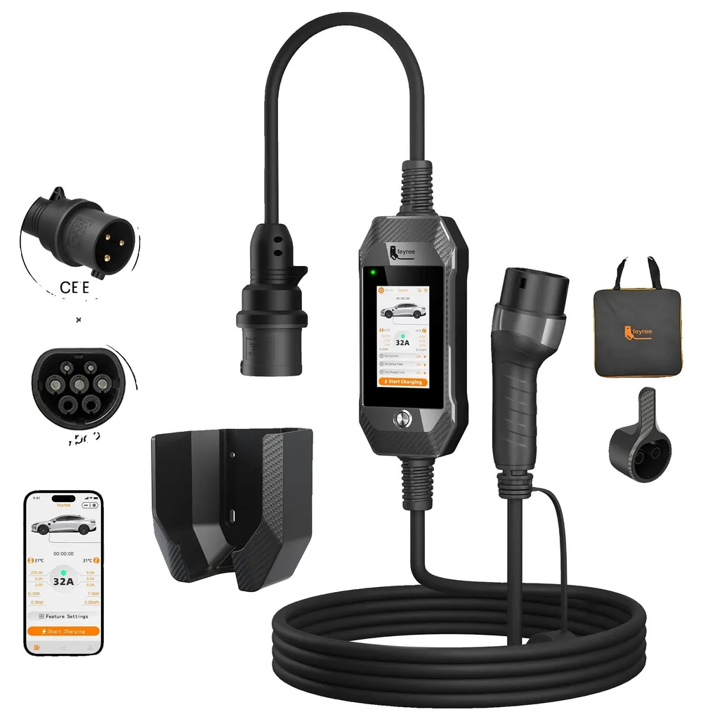 Chargeur portable VE 7 kW : rechargez partout avec cette borne grise