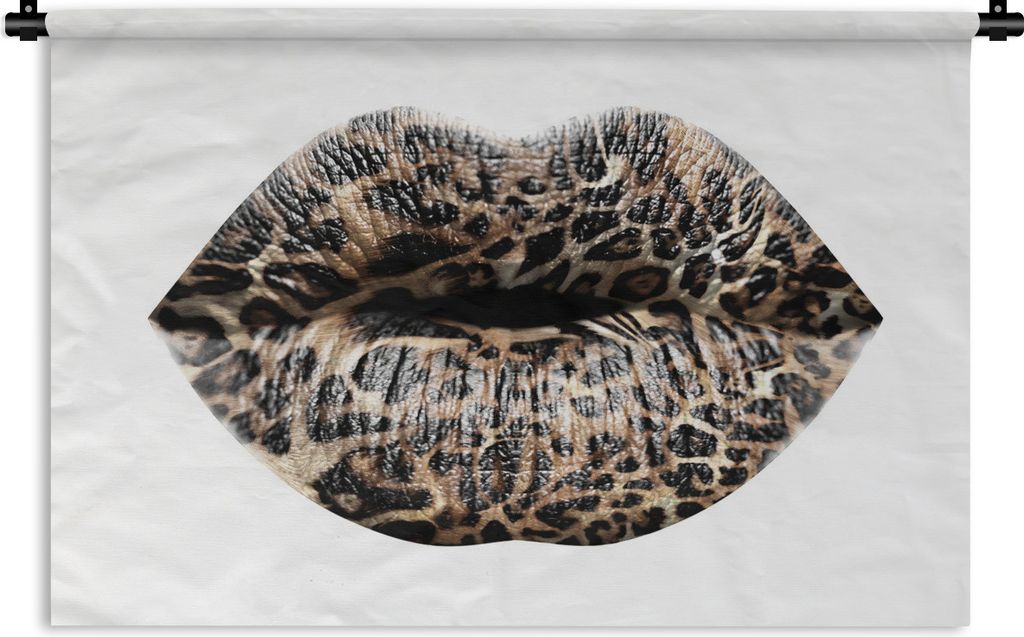 MuchoWow Wandteppich Wandbehang Lippen - Tigerdruck - Weiß 60x40 cm Tapisserie Dekoration Wandtuch - Wanddekorationen