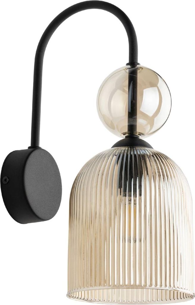 Wandlampe Rauchglas Metall E14 33,5 cm hoch Schwarz Cognac Modern Wandleuchte