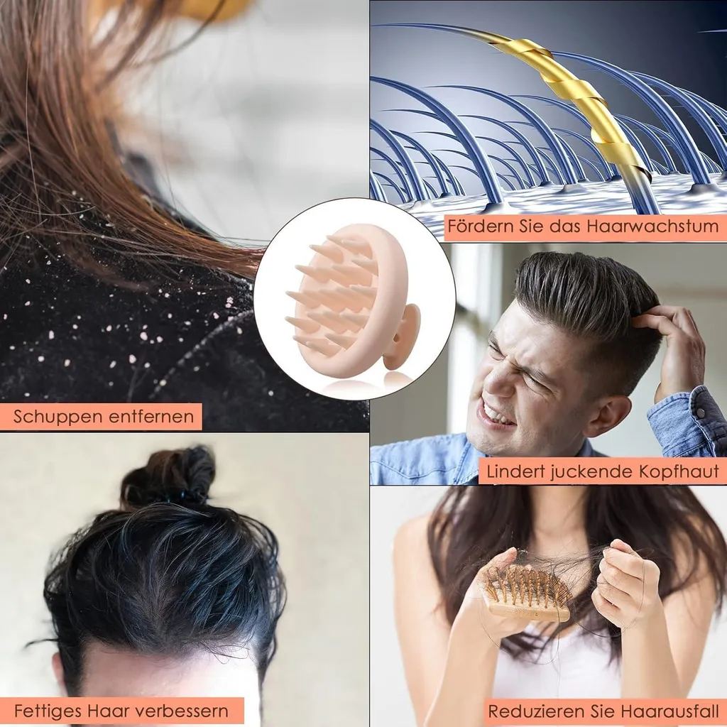 Spazzola Professionale Silicone Beige Massaggio Cute e Forfora - 7