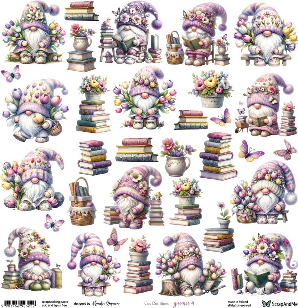 SCRAPandME 30x30cm einseitig Scrapbooking Papier 250g, Gnomes 3