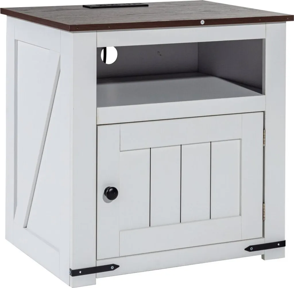 Petite table d'appoint blanche avec prises intégrées et style farmhouse - 9