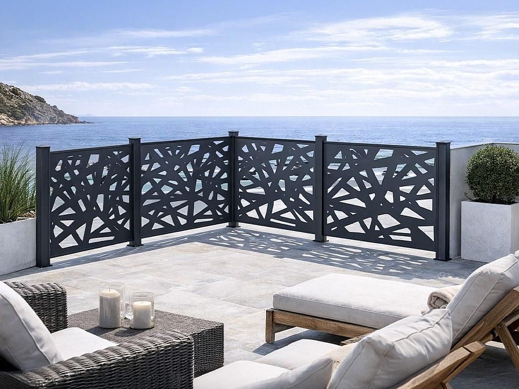 Aufsetzbare Aluminiumzaun mit Laser-cut geometrischem Motiv - Erweiterungs-Kit - H114 x L110 cm - Anthrazit - NATAFO