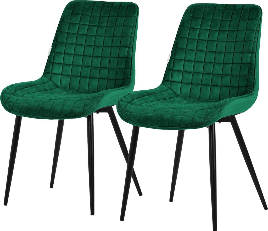 ML-Design Esszimmerstühle 2er Set, Dunkelgrün, Sitzfläche aus Samt mit schwarzen Metallbeinen, Küchenstühle mit Rückenlehne