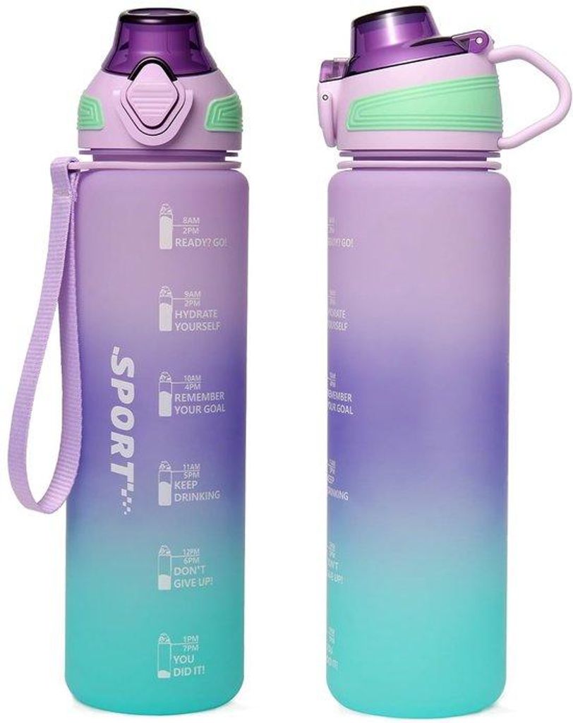Ibenzoa BPA-freie Tritan-Trinkflasche 1 Liter mit Zeitmarkierung für Sport und den täglichen Gebrauch