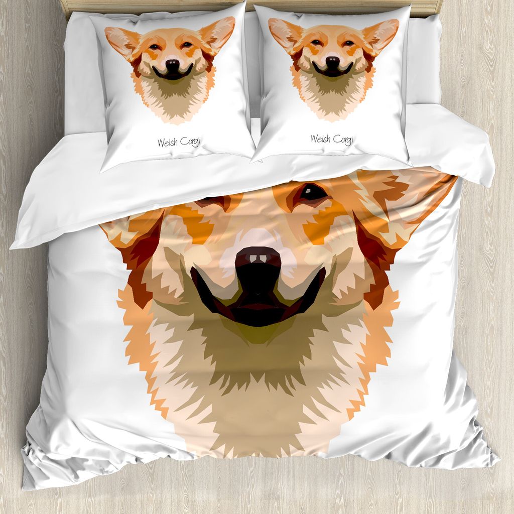 ABAKUHAUS Corgi Bettbezug Set für Einzelbetten, Freundlich Lustig Welsh Hund Kunst, Milbensicher Allergiker geeignet mit Kissenbezug, 155 cm x 220...