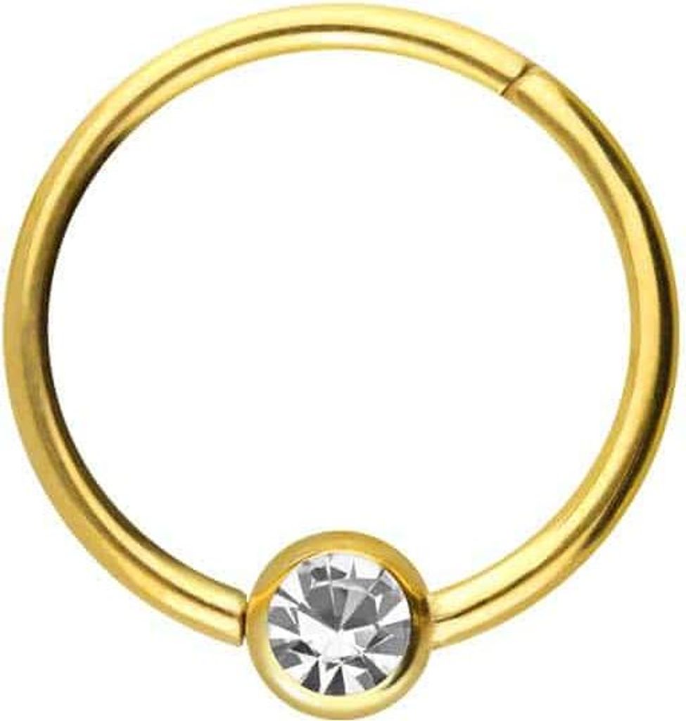 Ohrpiercing, Nasenpiercing, Septum Piercing Titan Segmentring Clicker KRISTALL Gold Innendurchmesser: 7mm + Stabstärke: 0,8mm