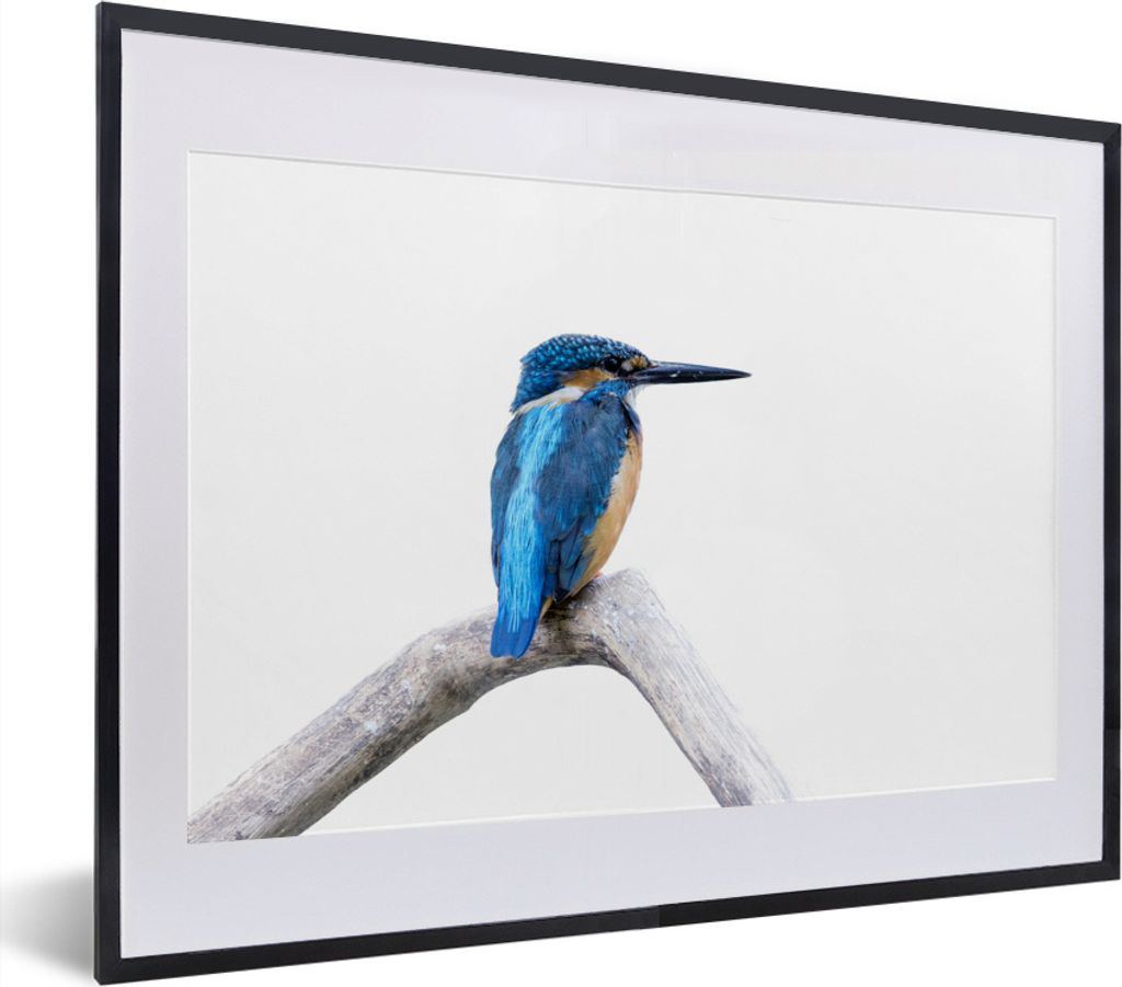 MuchoWow MuchoWow Gerahmtes Poster Eisvogel - Zweig - Schnabel 40x30 cm - Poster mit zchwarzem Bilderrahmen - Bilderrahmen - Poster im Rahmen