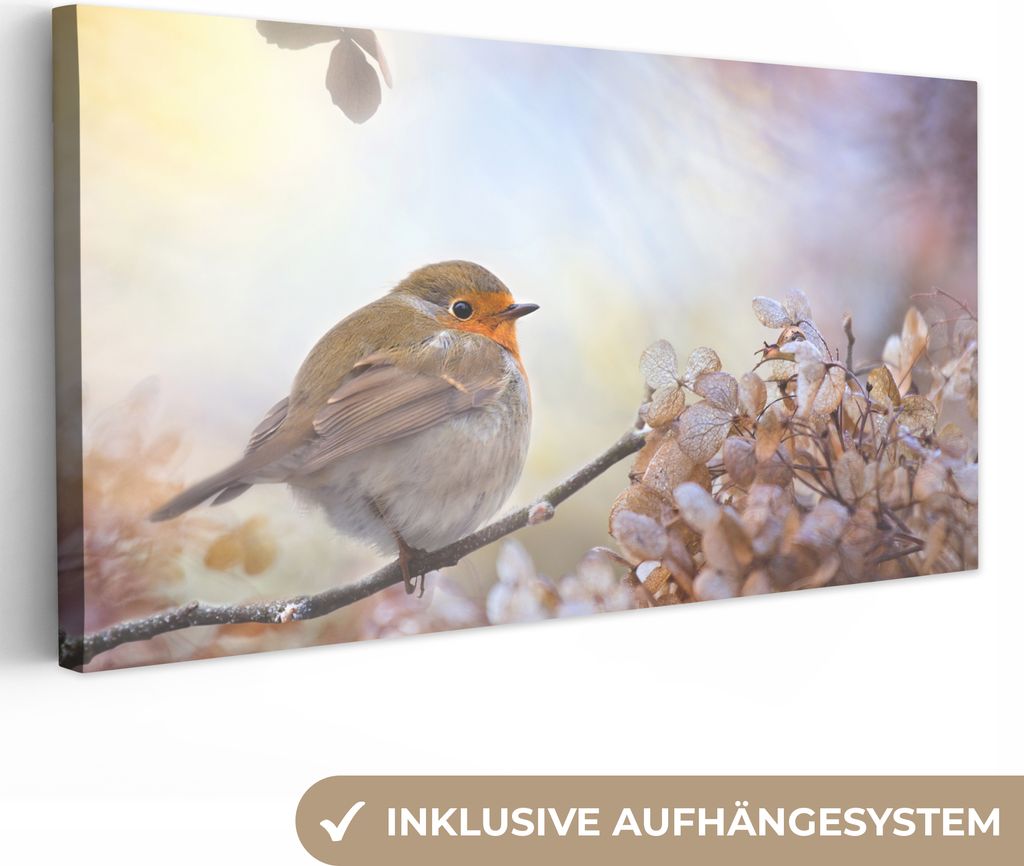 MuchoWow - Leinwandbilder - Vogel - Zweig - Blätter - Abstrakt, Wandbild, Wanddeko Bilder Wohnzimmer, 40x20 cm