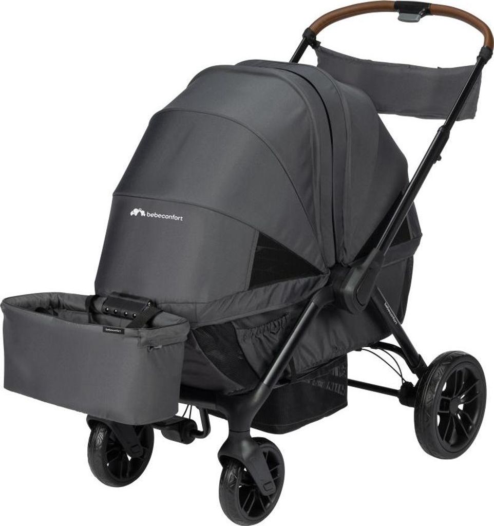 A dark gray Bebeconfort Helios 2-in-1 stroller is shown against a white background.