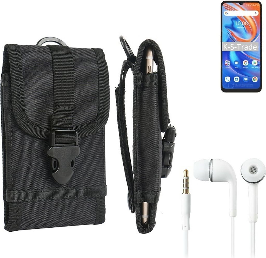 K-S-Trade Holster Schutz Hülle kompatibel mit UMIDIGI A13S Gürteltasche Handy Hülle Tasche outdoor Seitentasche schwarz 1x + Kopfhörer