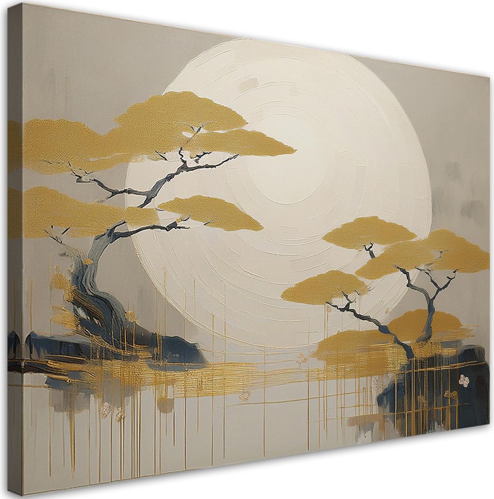 Leinwandbild Boho-Landschaft mit Bäumen 60x40 Feeby Beige bild für die wand bereit zum aufhängen