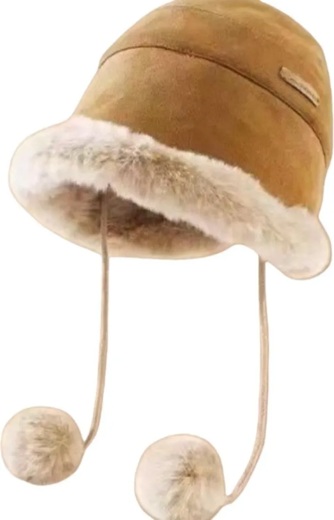 INF Cappello mongolo con doppia palla kaki - Peluche, protezione invernale