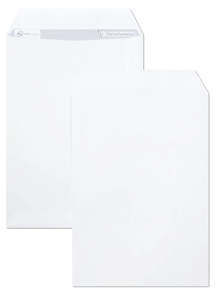 Pochette Clairefontaine adhésive 229 x 324 mm C4 blanc 90g lot de 50