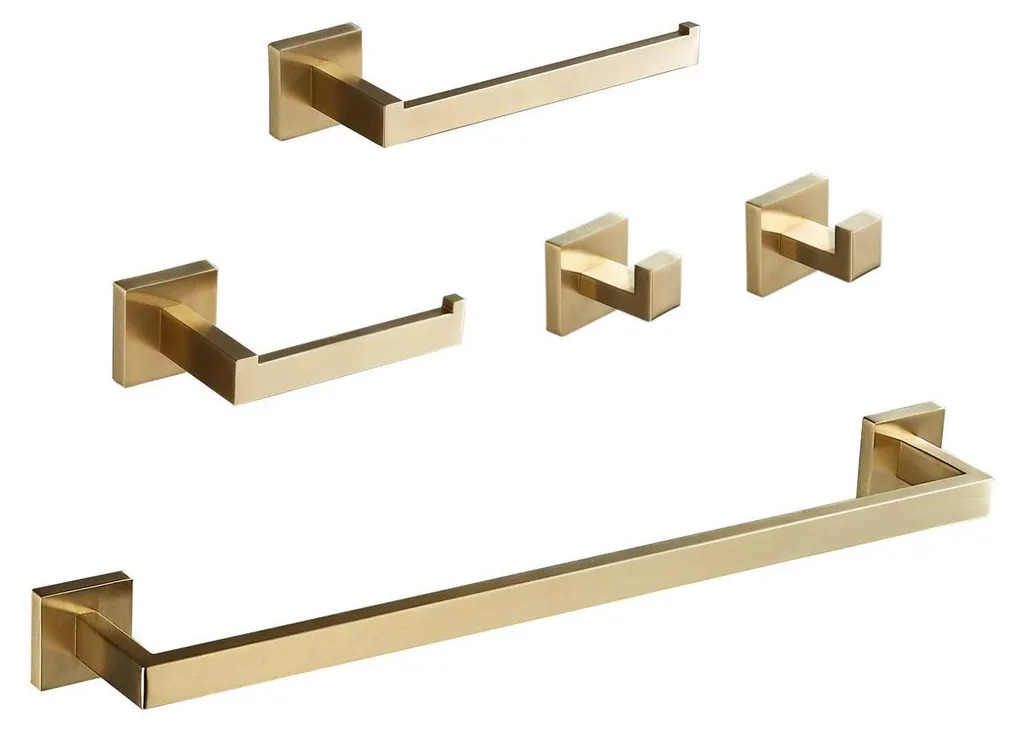 Accessoires Salle de Bain Inox 304 Or Brossé Anti-Rouille 5 Pièces