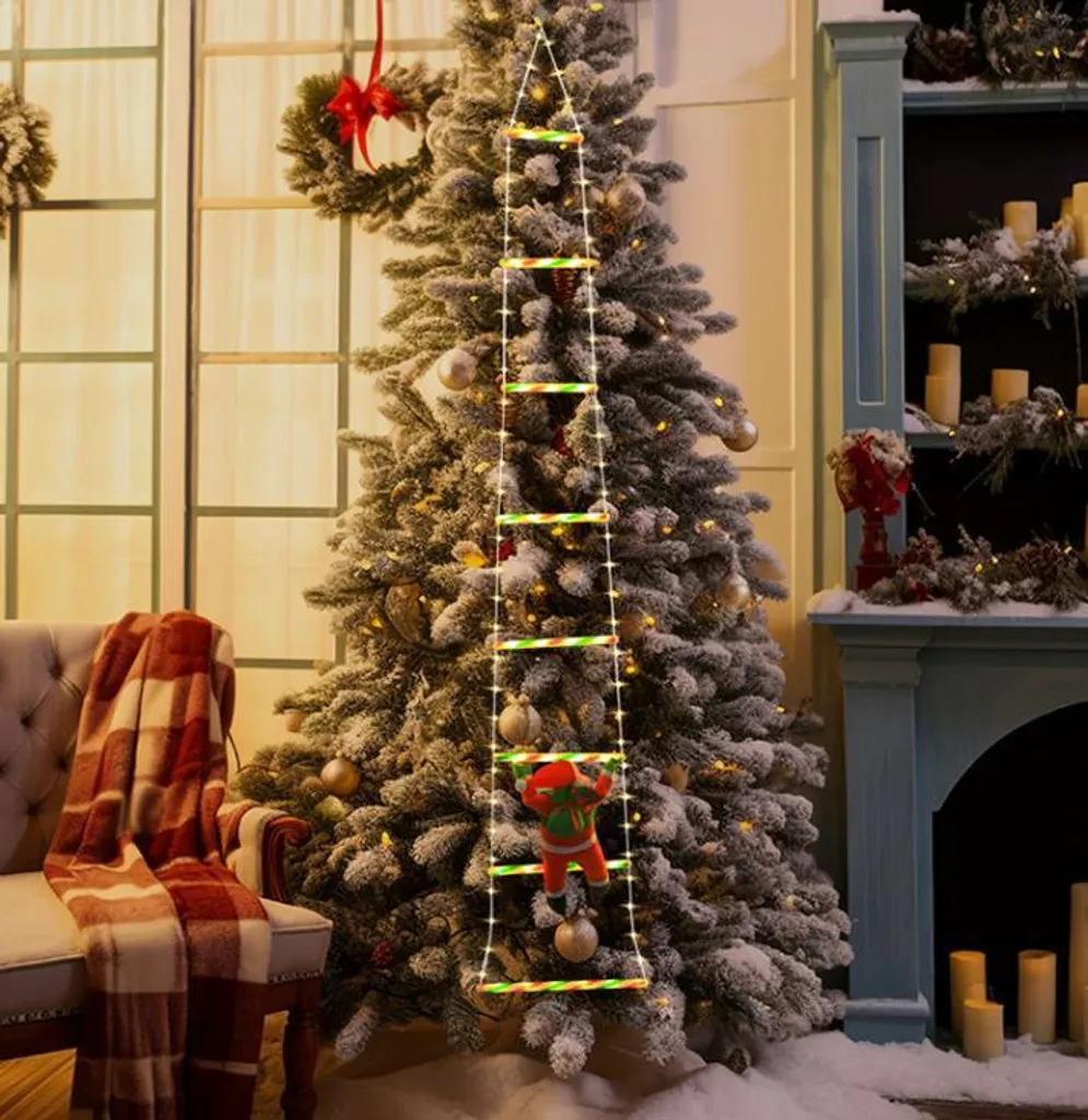 Père Noël échelle lumineuse 3M étanche avec télécommande 8 modes LED