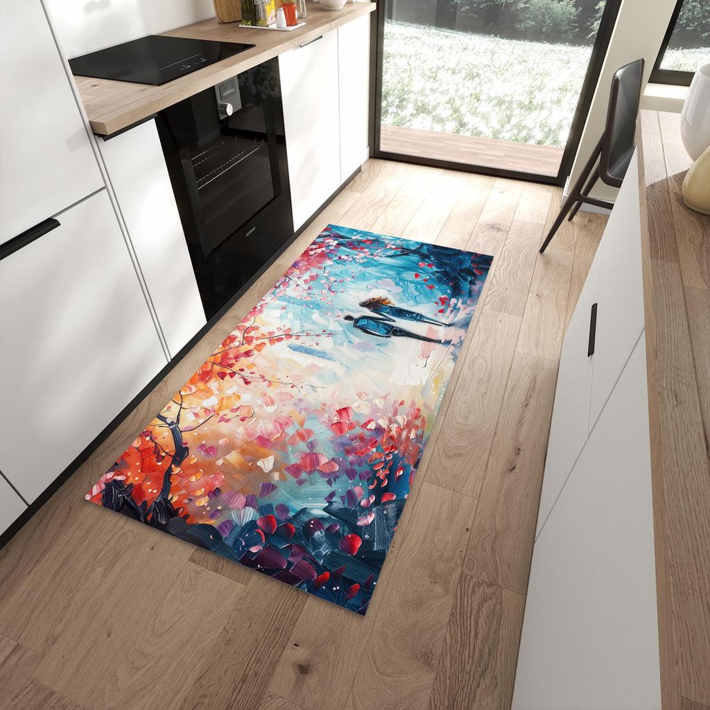 Küchenteppich 90x180cm rutschfest & abwischbar PVC Läufer - Herbstlicher Spaziergang