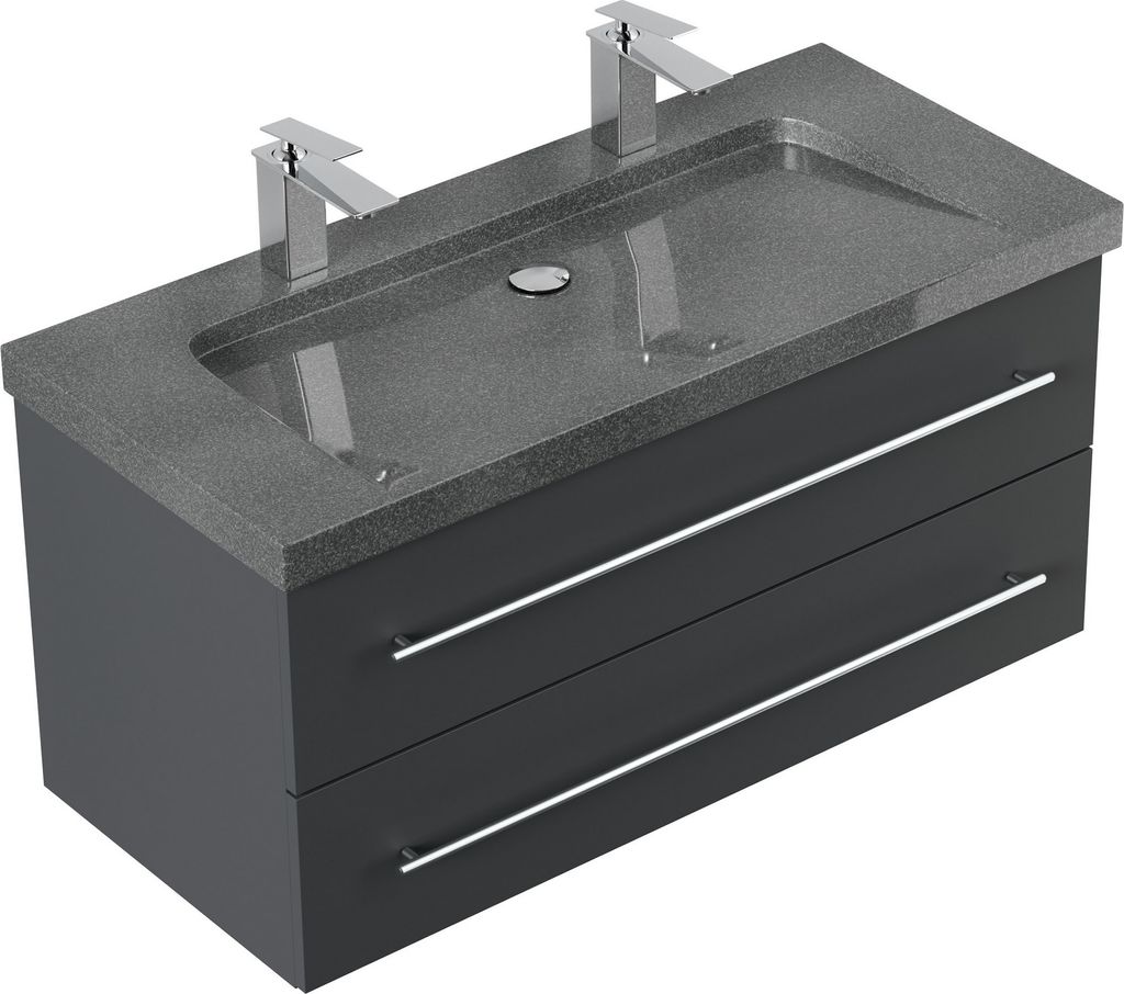 Badmöbel Granit G654 YAMO 100 cm 2 Hahnlöcher SoftClose in versch. Ausführungen