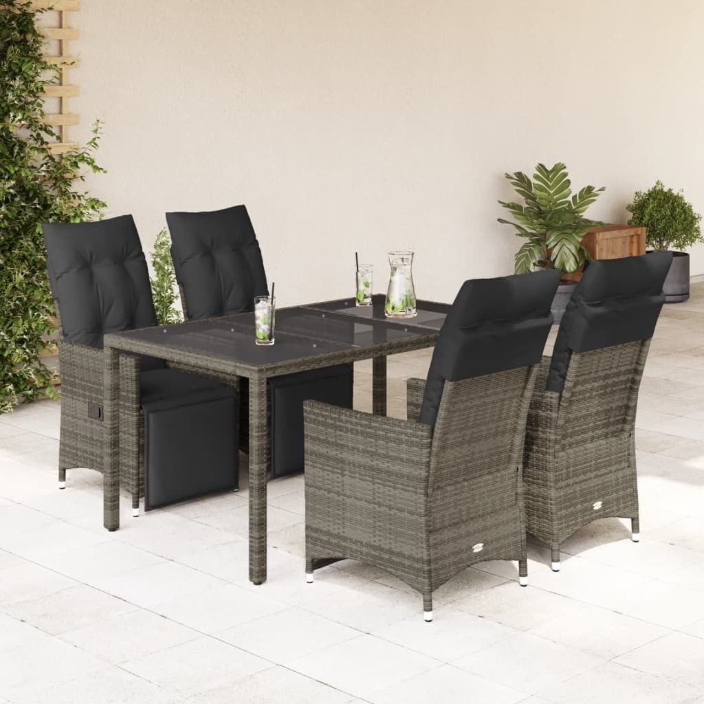 Schlichtes Gartenmöbel Set Balkonmöbel-Set 5-tlg. Garten-Bistro-Set mit Kissen Grau Poly Rattan - Gartenmöbelgarnituren DE4365498 3parcel
