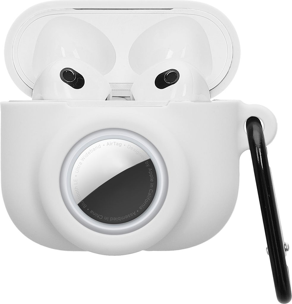 kwmobile 2-in1 Hülle kompatibel mit Apple AirPods 3 - Kopfhörer Case kompatibel mit Airtag - Weiches Silikon Cover - Schutzhülle mit Karabiner -...