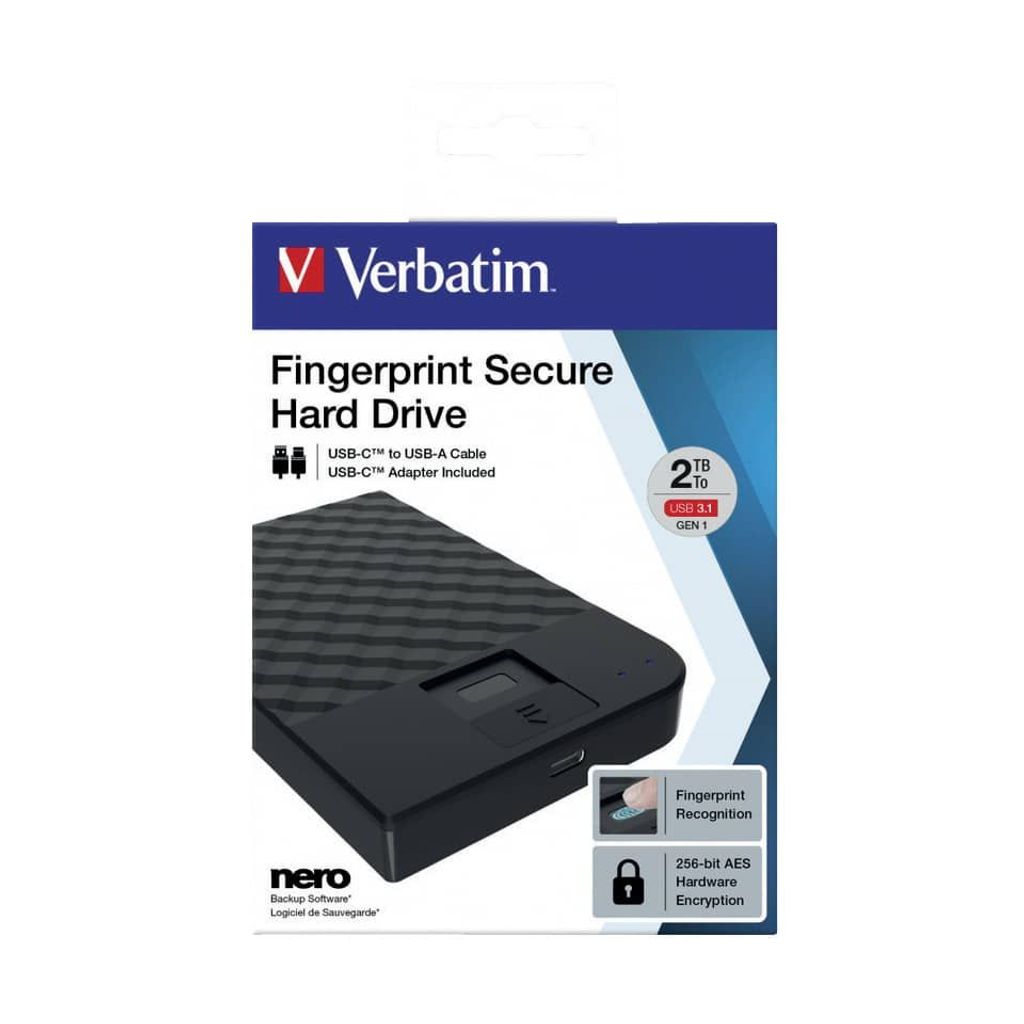 Verbatim 53651 Verbatim Fingerprint Secure 2TB USB 3.1 Gen Immagine del prodotto 