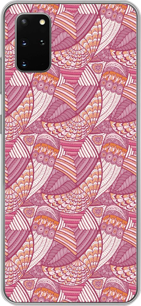 MuchoWow Handyhülle Schutzhülle Hülle für Telefoonhoesje Samsung Galaxy S20 Plus Mädchen - Federn - Rosa - Muster - Mädchen - Kinder - Kind...