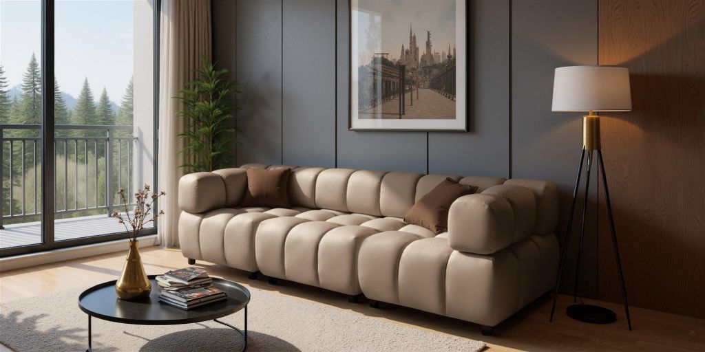 Sofa Designersofa FLOW 3-Sitzer in Stoff Bluvel Latte