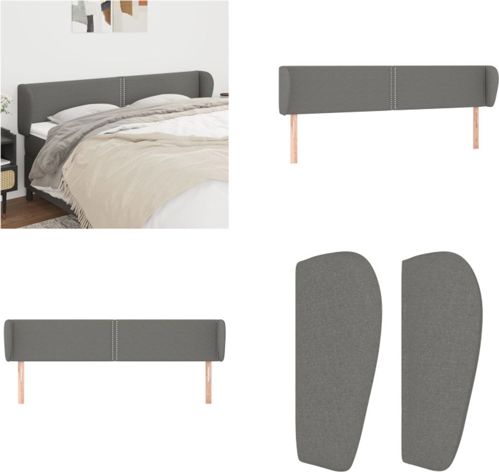 vidaXL Kopfteil mit Ohren Dunkelgrau 183x23x78/88 cm Stoff - Kopfteil - Kopfteile - Bett-Kopfteil - Bettkopfteil