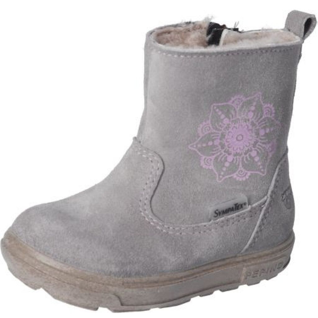 RICOSTA Stiefel COSI von PEPINO mit lustigem Motiv Reißverschluss Rauleder Lammfellfutter Mädchen graphit Grau/Lila Blume Größe 24
