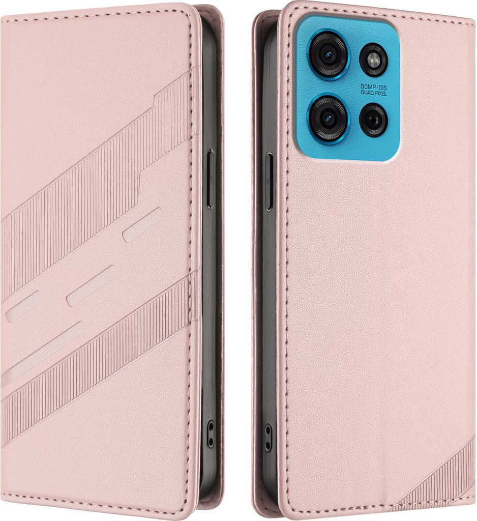 Hülle für Motorola Moto G75 5G, Kunstleder Brieftaschen Handyhülle mit Kartenfach und Standfunktion Pink