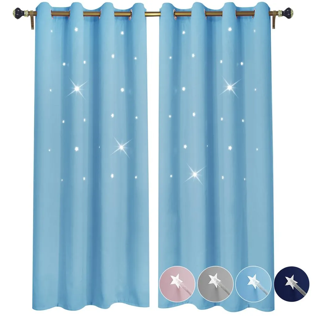 Paire de rideaux occultants bleus à motifs étoiles pour chambre enfant