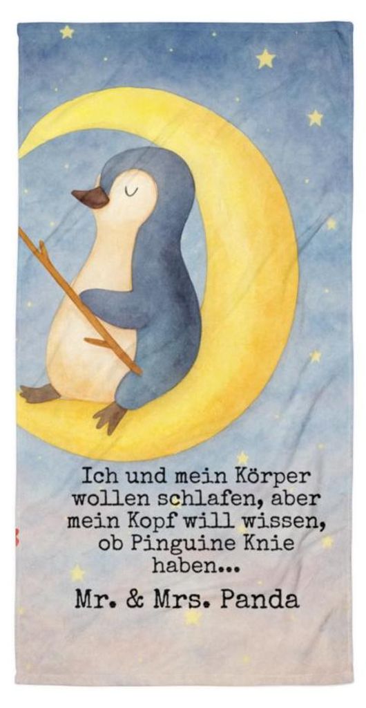 Mr. & Mrs. Panda Badehandtuch Pinguin Mond Design - Weiß - Geschenk, Spruch, Angel, Handtuch, schlafen, Duschtuch, Großes, Süßigkeiten, Neugier...