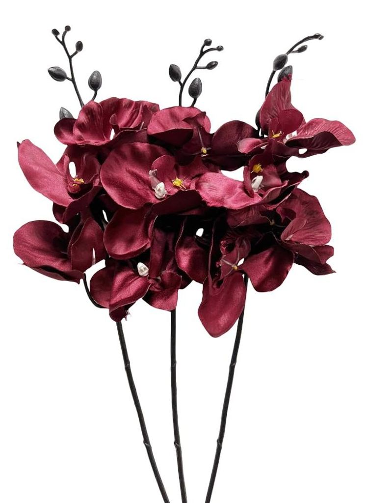 Künstliche Schmetterlingsorchidee, Seidenpflanze, realistische Optik, geeignet für Büros, Esszimmer, Hochzeiten und als Wohndekoration (rot), 3 ...
