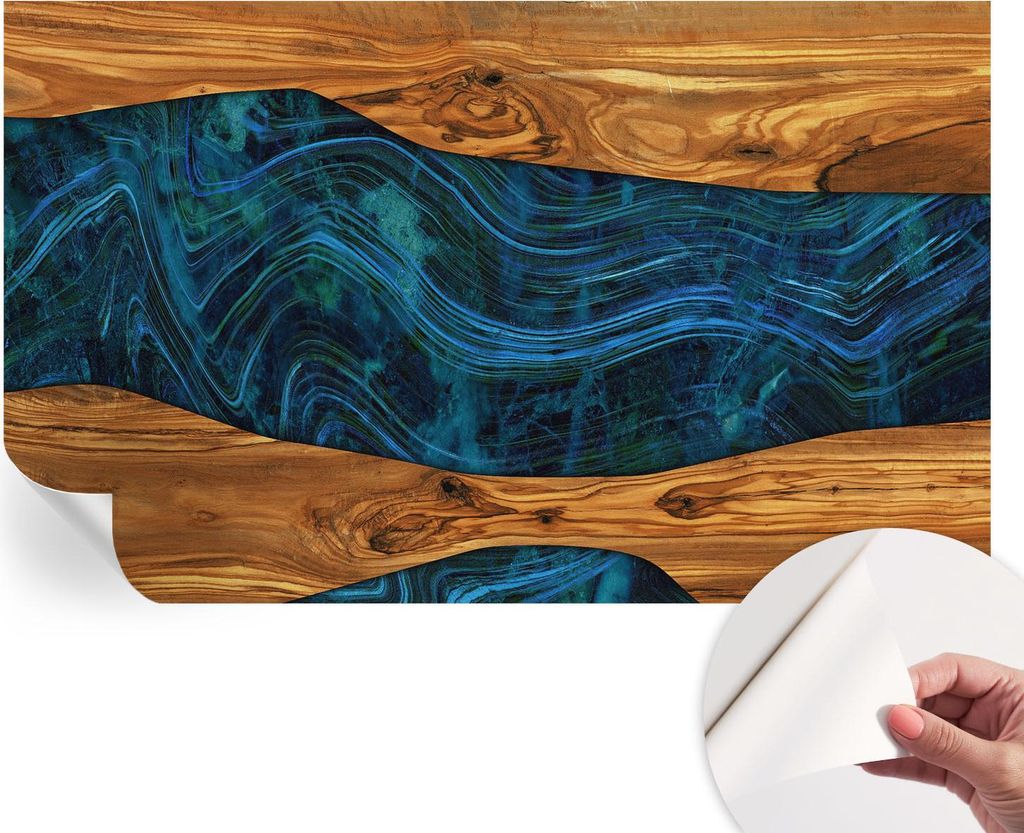 Selbstklebende Wandtapete - Dekorative Tapete für Wohnzimmer - Klebefolie für Wandbilder - Tapetenfolie für Wanddekoration - 416x254 - Blaues Holz