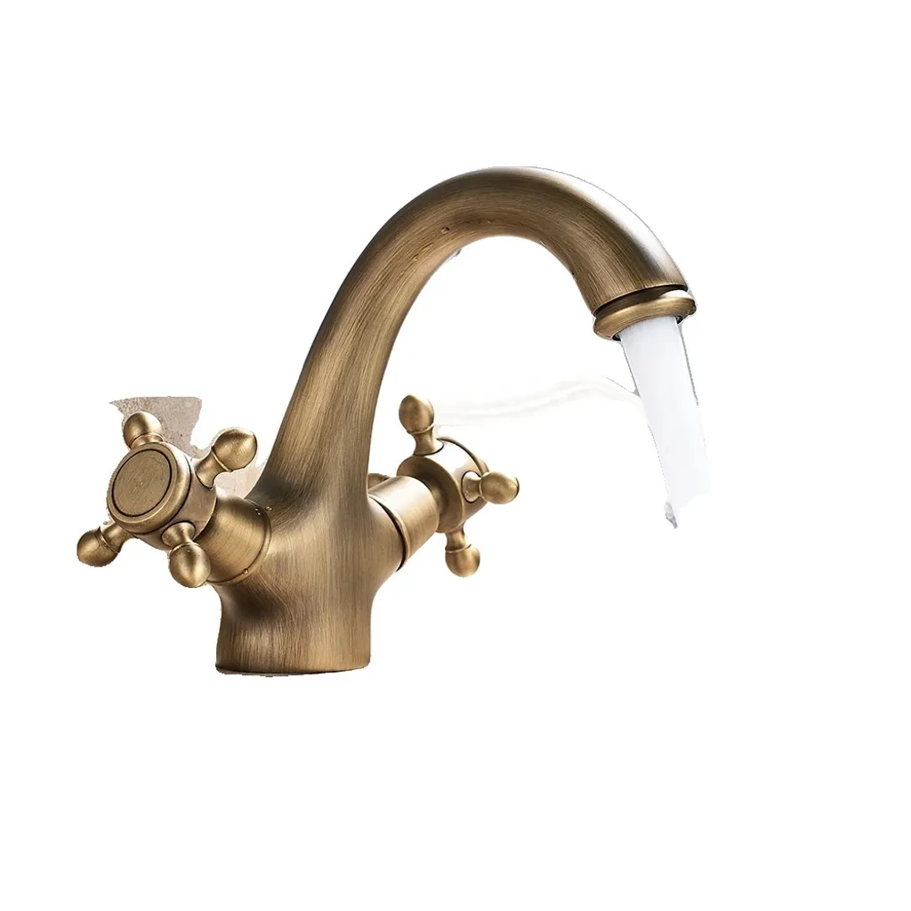 Rubinetto Lavabo Ottone Antico 2 Maniglie | Valvola Ceramica Durata