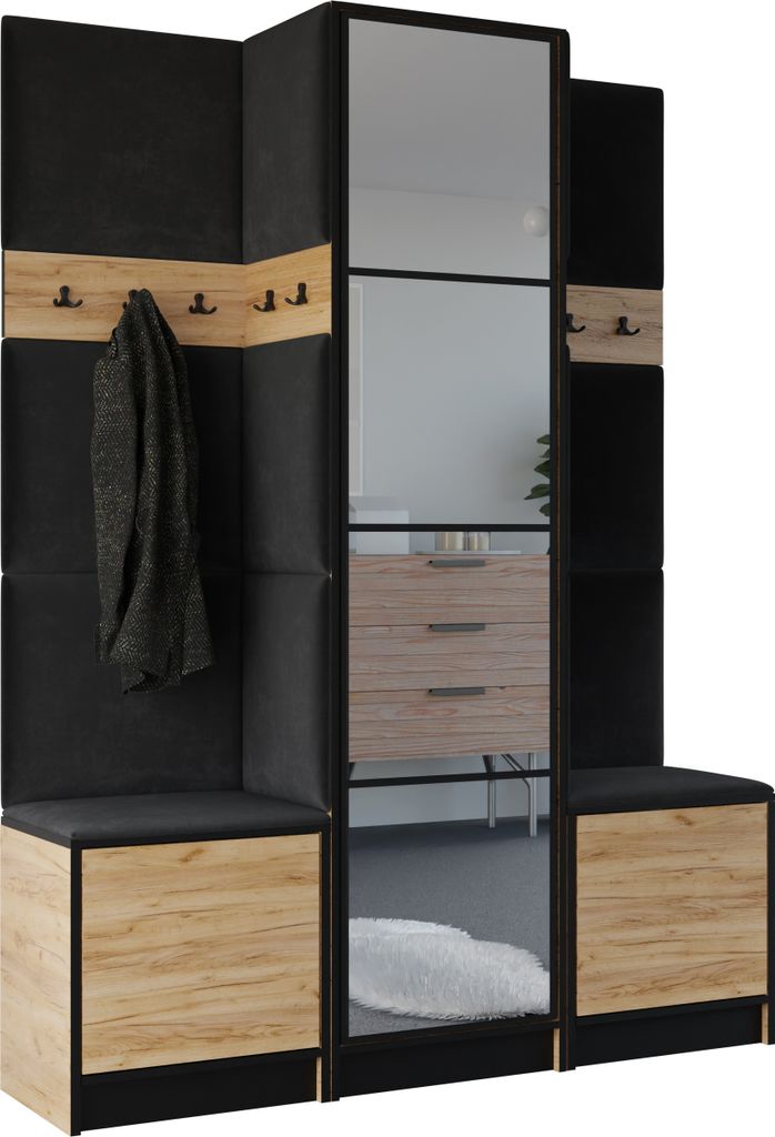 KIER FURNITURE Kleiderschrank EDEN, Schlafzimmer Schrank, Garderobeschrank, Flurschrank Craft Eiche & Schwarz 159,6x205x39 cm