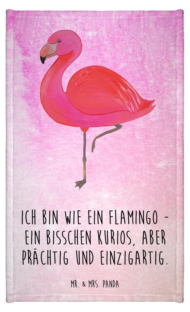 Mr. & Mrs. Panda Handtuch Flamingo Classic - Aquarell Pink - Geschenk, Gästetuch, Gästehandtuch 30x50, Design, Rosa, Prächtig, Frotteetuch, Klei...