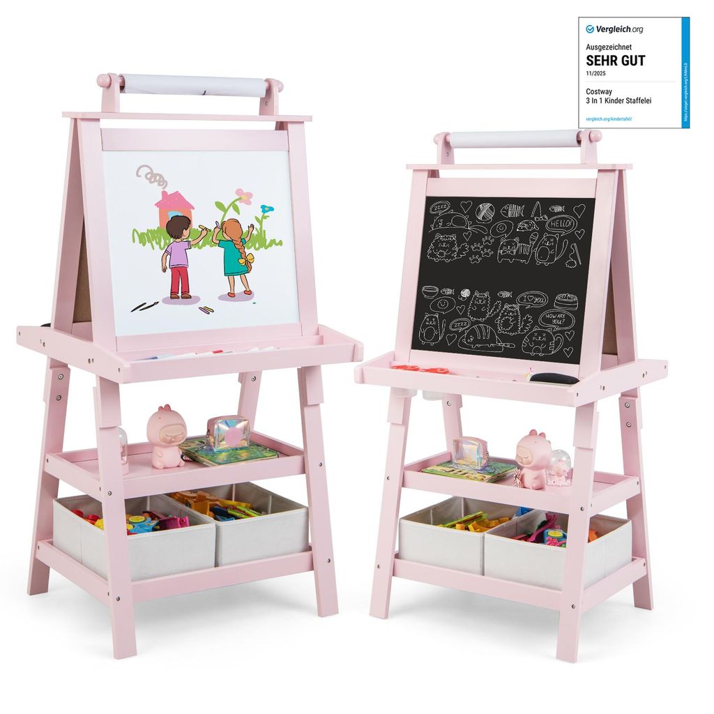 COSTWAY 3 in 1 Kinder Staffelei aus Holz, Kindertafel Produktbild 